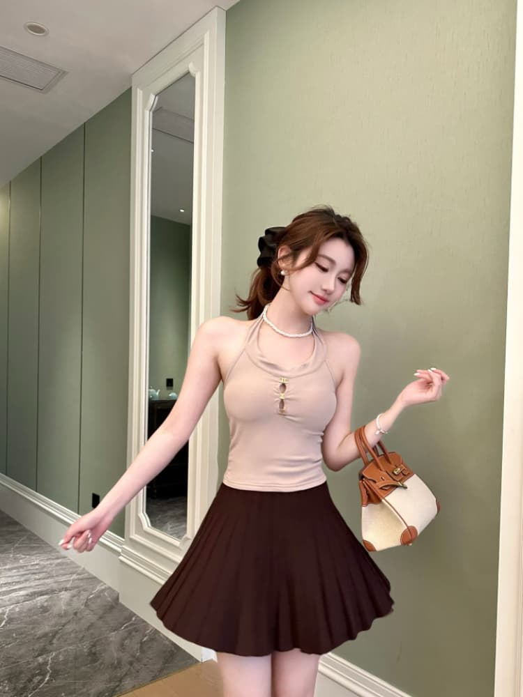 실사 감소되지 않음 핫걸 백리스 행침 목 캐미솔 봄 여름 몸매 가꾸기 인사이드 가져 가라. 언더 코트 상세 이미지 17