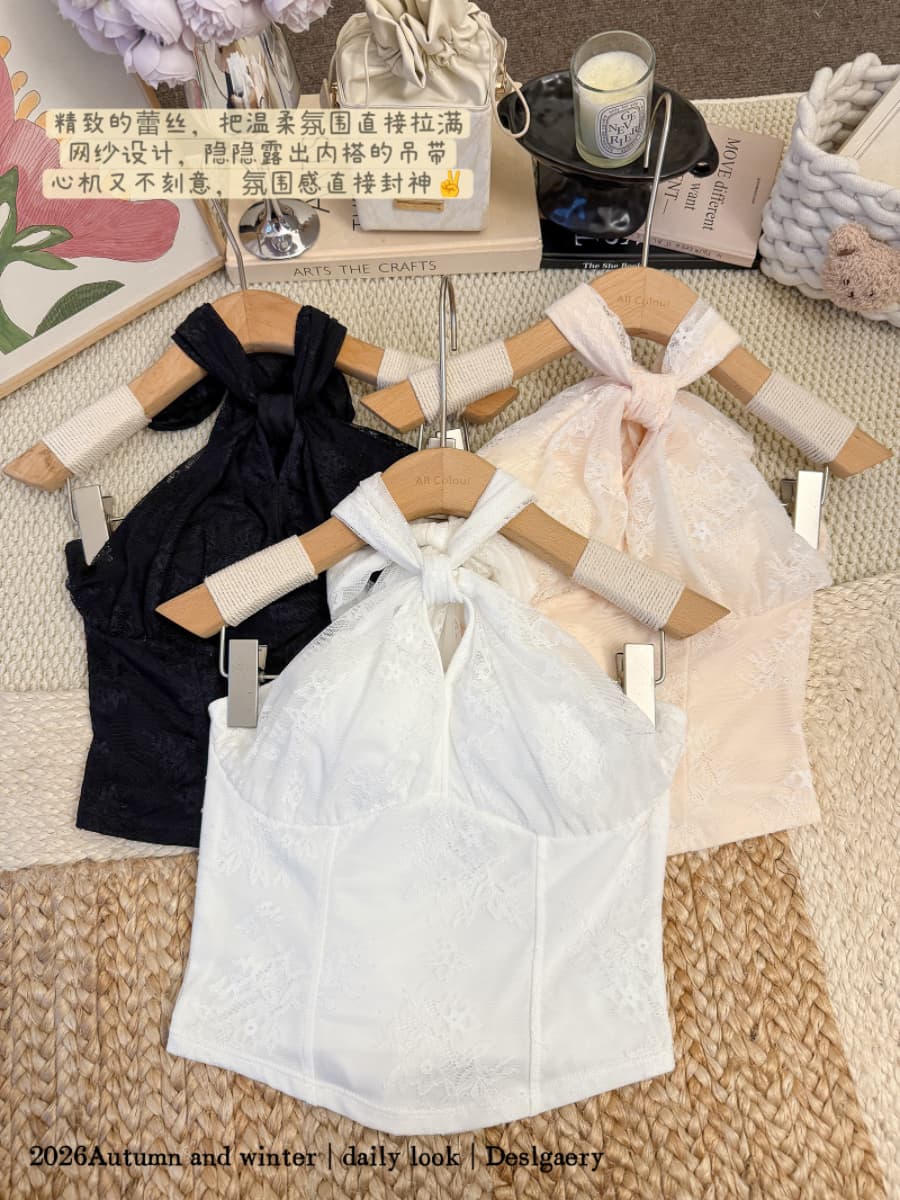 실사 감소되지 않음 핫걸 행침 목 조끼 여성 여름 화이트 레이스 외출용 슬립 허리 수축 만나는 맨위
