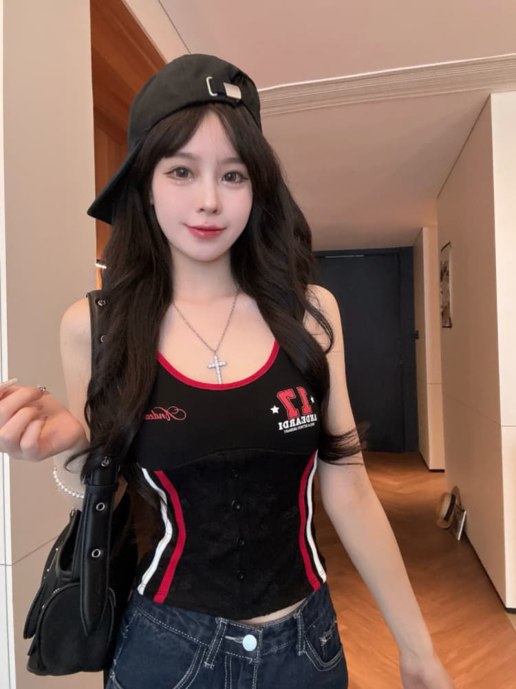 실사 감소되지 않음 핫걸 배색 몸매 가꾸기 캐미솔 여름 슬림해 보이는 벨트 가슴 패드 만나는 맨위 상세 이미지 19