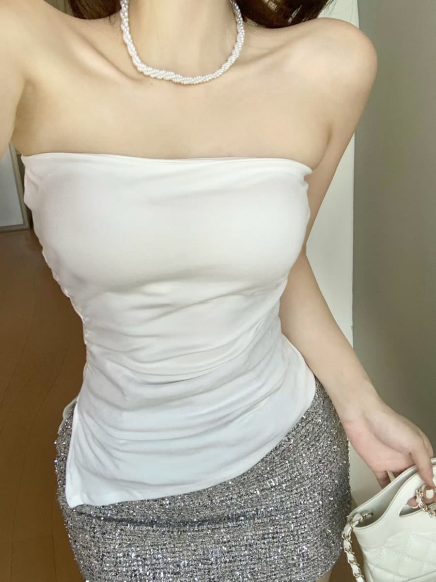 실사 감소되지 않음 핫걸 불규칙 허리 수축 튜브탑 조끼 여성 여름 외출용 한 단어 와이 민소매 맨위 이미지 4