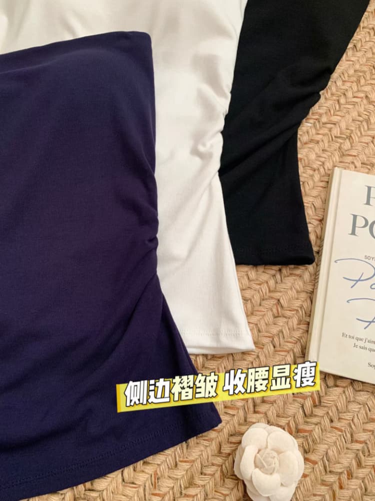 실사 감소되지 않음 핫걸 불규칙 허리 수축 튜브탑 조끼 여성 여름 외출용 한 단어 와이 민소매 맨위 상세 이미지 3