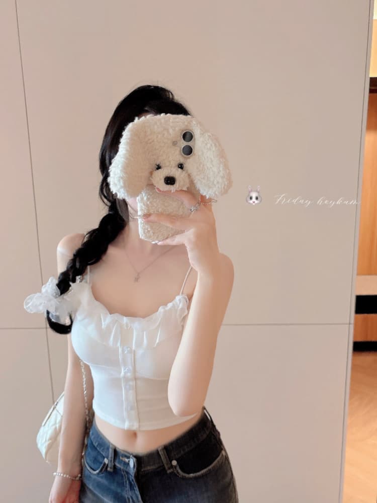 실사 감소되지 않음 핫걸 패치워크 레이스 쇼트 스타일 튜브탑 슬립 만나는 V넥 몸매 가꾸기 조끼 맨위 상세 이미지 13