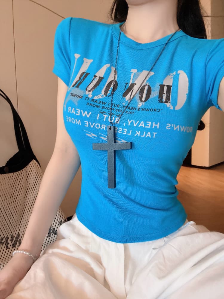 실사 감소되지 않음 아메리칸 핫걸 알파벳 반팔 티셔츠 여성 Z아 어깨끈 가슴 패드 몸매 가꾸기 맨위 상세 이미지 24