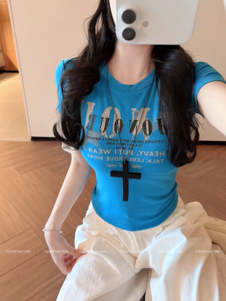 실사 감소되지 않음 아메리칸 핫걸 알파벳 반팔 티셔츠 여성 Z아 어깨끈 가슴 패드 몸매 가꾸기 맨위 상세 이미지 28