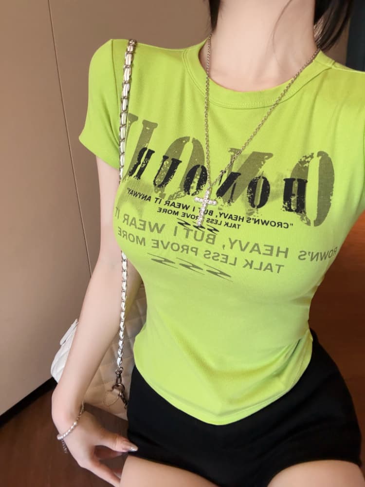 실사 감소되지 않음 아메리칸 핫걸 알파벳 반팔 티셔츠 여성 Z아 어깨끈 가슴 패드 몸매 가꾸기 맨위 상세 이미지 35