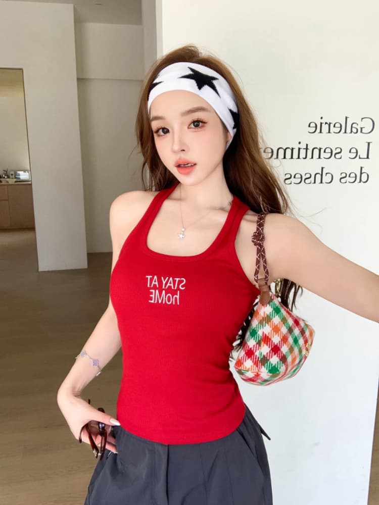 실사 감소되지 않음 핫걸 알파벳 자수 라운드 넥 조끼 여성 여름 몸매 가꾸기 외출용 다용도 만나는 맨위 상세 이미지 17