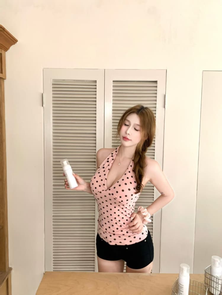 실사 감소되지 않음 핫걸 도트 무늬 행침 목 작은 조끼 여성 여름 몸매 가꾸기 외출용 벨트 가슴 패드 민소매 맨위 상세 이미지 16
