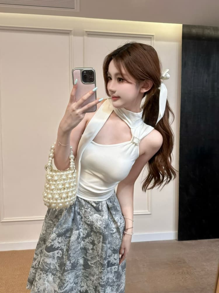 실사 감소되지 않음 순수한 욕망 핫걸 금속 버클 목도리 조끼 여성 여름 몸매 가꾸기 백 잡아라. 벨트 가슴 패드 상세 이미지 5