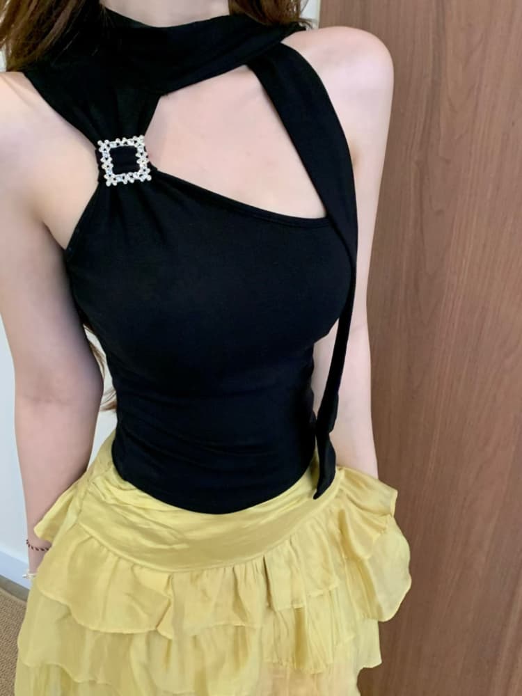 실사 감소되지 않음 순수한 욕망 핫걸 금속 버클 목도리 조끼 여성 여름 몸매 가꾸기 백 잡아라. 벨트 가슴 패드 상세 이미지 13