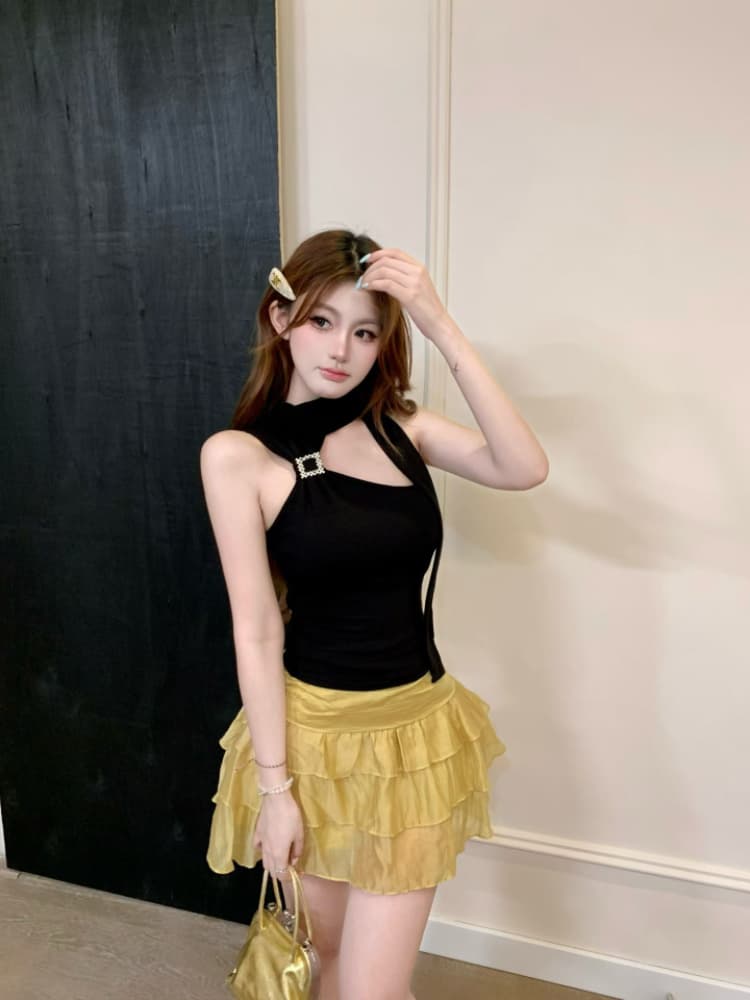 실사 감소되지 않음 순수한 욕망 핫걸 금속 버클 목도리 조끼 여성 여름 몸매 가꾸기 백 잡아라. 벨트 가슴 패드 상세 이미지 14