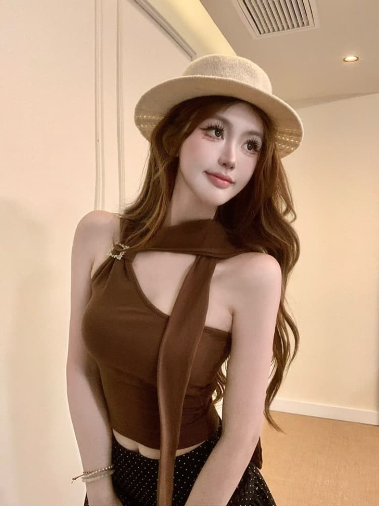 실사 감소되지 않음 순수한 욕망 핫걸 금속 버클 목도리 조끼 여성 여름 몸매 가꾸기 백 잡아라. 벨트 가슴 패드 상세 이미지 23