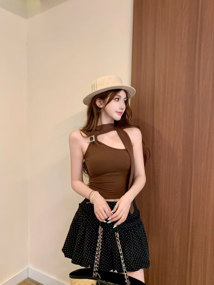 실사 감소되지 않음 순수한 욕망 핫걸 금속 버클 목도리 조끼 여성 여름 몸매 가꾸기 백 잡아라. 벨트 가슴 패드 상세 이미지 24