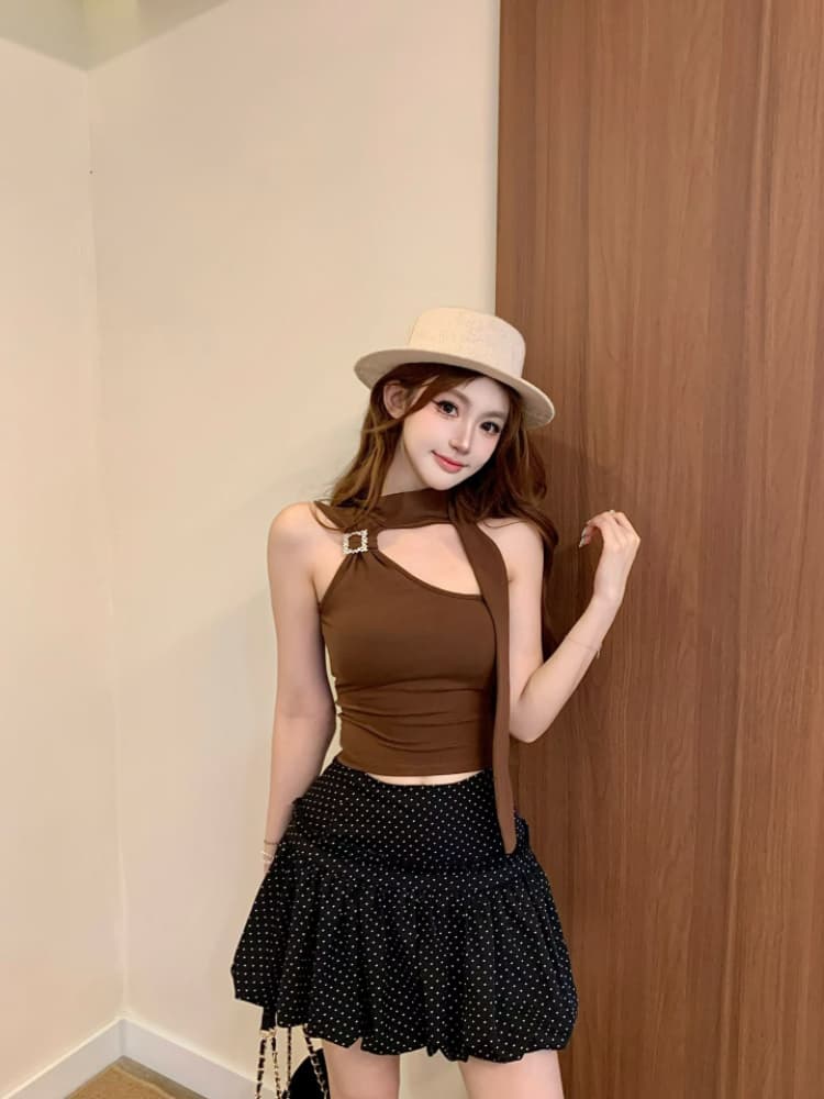 실사 감소되지 않음 순수한 욕망 핫걸 금속 버클 목도리 조끼 여성 여름 몸매 가꾸기 백 잡아라. 벨트 가슴 패드 상세 이미지 25