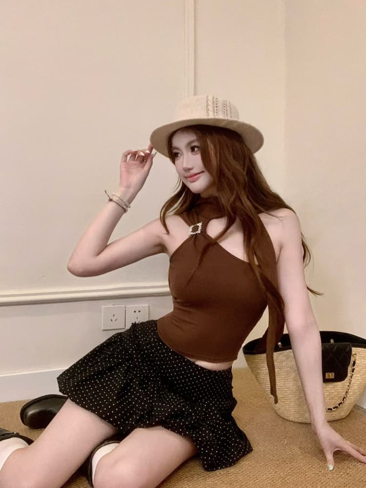 실사 감소되지 않음 순수한 욕망 핫걸 금속 버클 목도리 조끼 여성 여름 몸매 가꾸기 백 잡아라. 벨트 가슴 패드 상세 이미지 26