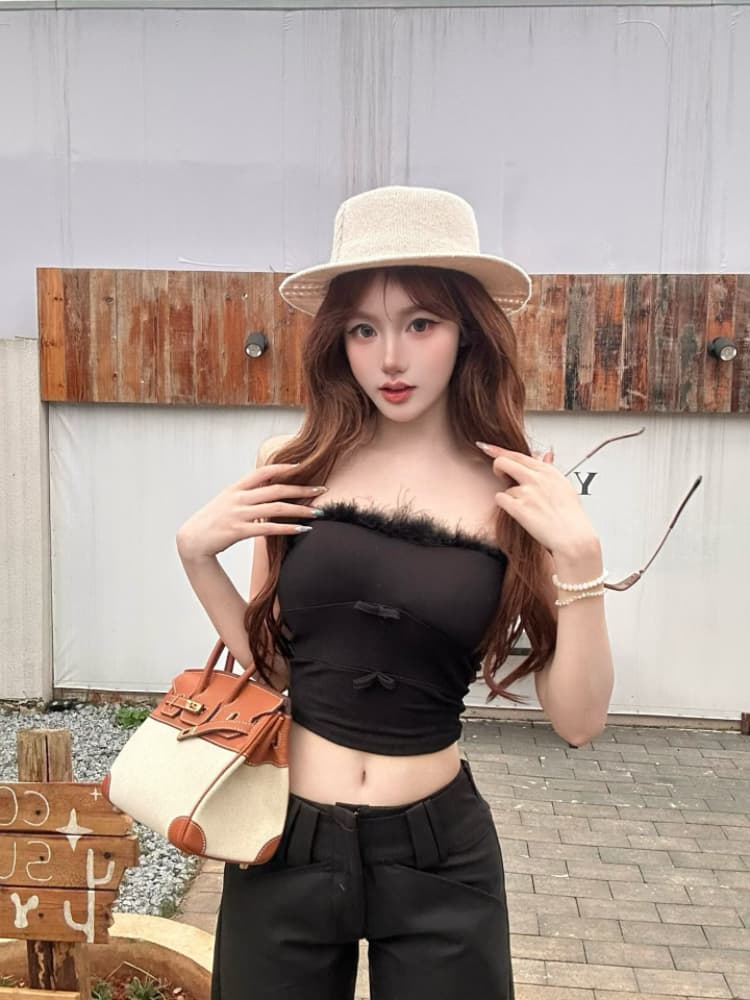 실사 감소되지 않음 순수한 욕망 핫걸 플리스 패치워크 조끼 여성 여름 몸매 가꾸기 다용도 튜브탑 맨위 상세 이미지 15