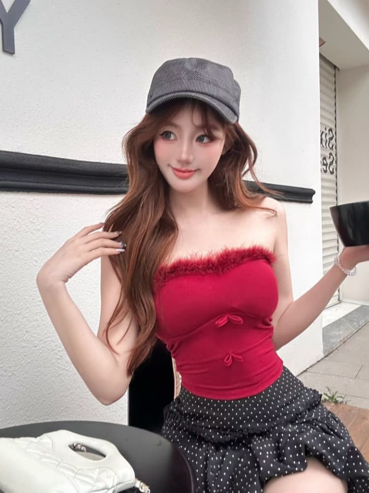 실사 감소되지 않음 순수한 욕망 핫걸 플리스 패치워크 조끼 여성 여름 몸매 가꾸기 다용도 튜브탑 맨위 상세 이미지 16