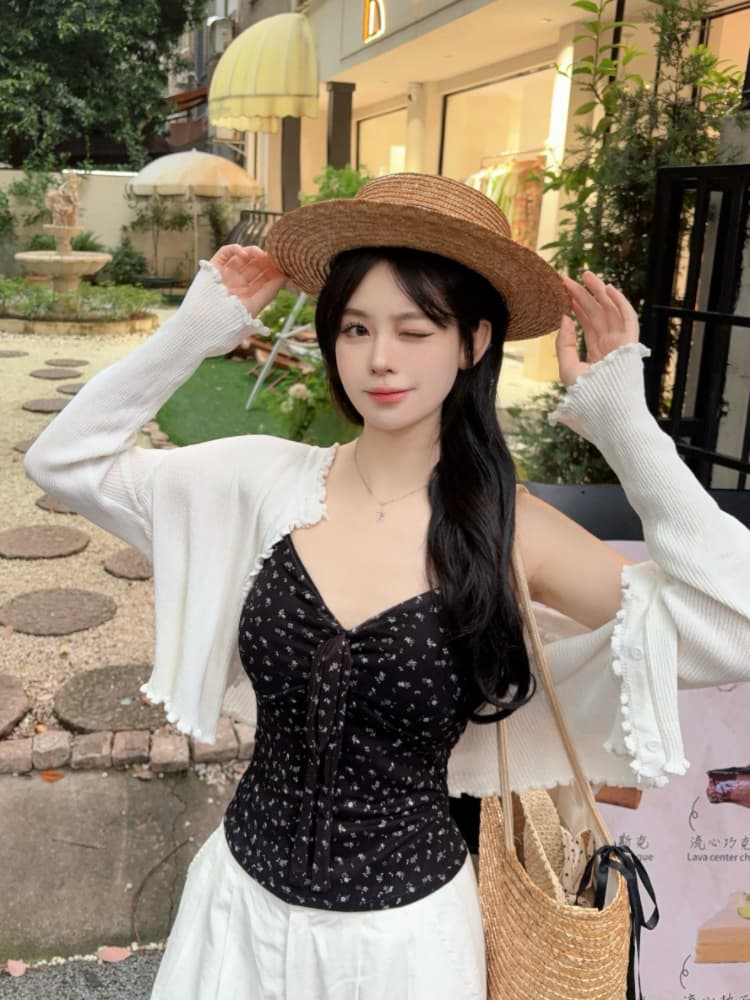 실사 감소되지 않음 달콤함 휴가 바람 꽃무늬 캐미솔 여름 몸매 가꾸기 외출용 민소매 맨위 상세 이미지 30