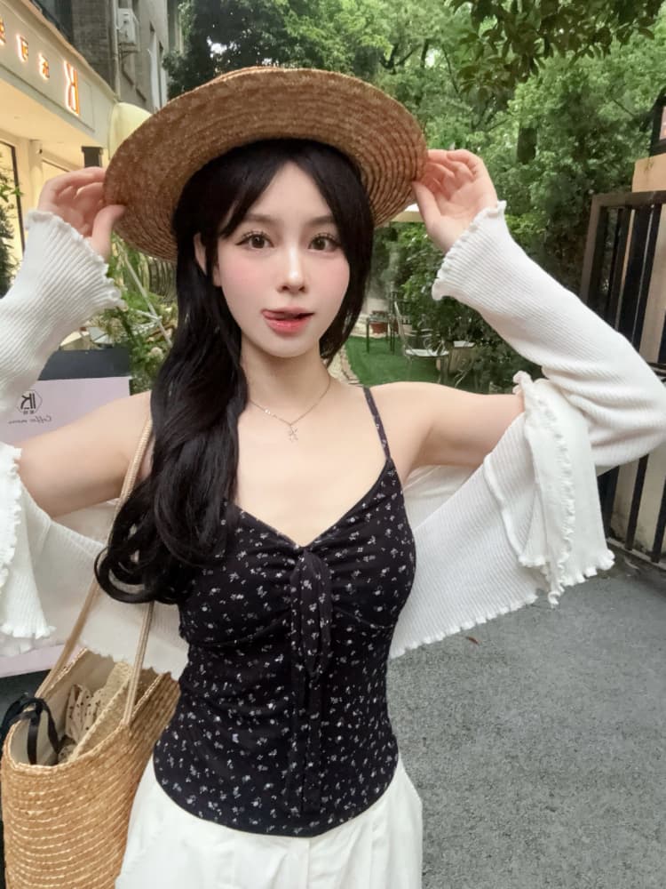 실사 감소되지 않음 달콤함 휴가 바람 꽃무늬 캐미솔 여름 몸매 가꾸기 외출용 민소매 맨위 상세 이미지 32