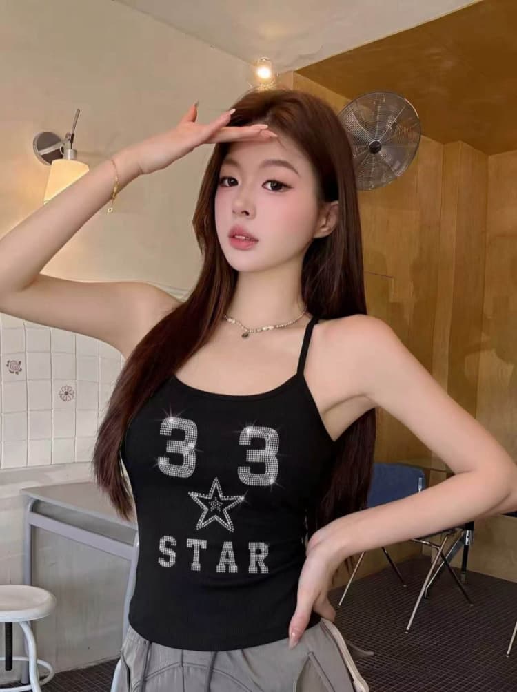 실사 감소되지 않음 아메리칸 레트로 핫픽스 단어 조끼 슬립 여성 여름 몸매 가꾸기 벨트 가슴 패드 의류 상세 이미지 6