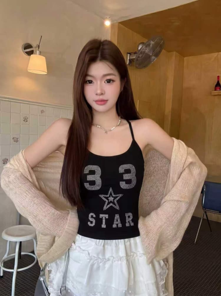 실사 감소되지 않음 아메리칸 레트로 핫픽스 단어 조끼 슬립 여성 여름 몸매 가꾸기 벨트 가슴 패드 의류 상세 이미지 7