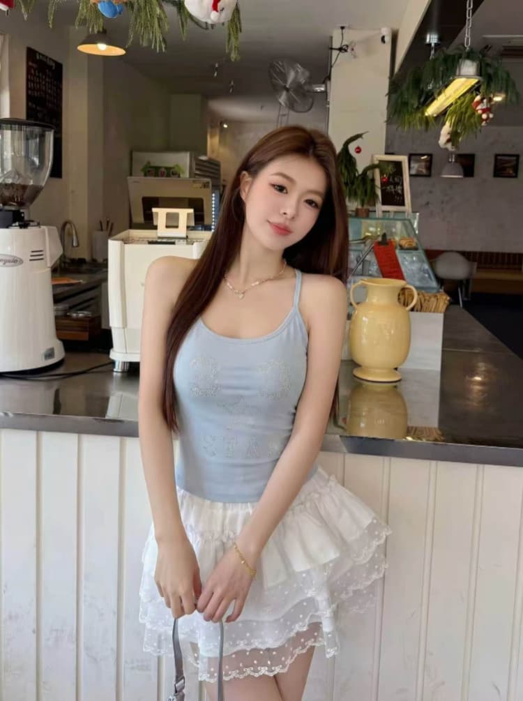 실사 감소되지 않음 아메리칸 레트로 핫픽스 단어 조끼 슬립 여성 여름 몸매 가꾸기 벨트 가슴 패드 의류 상세 이미지 8