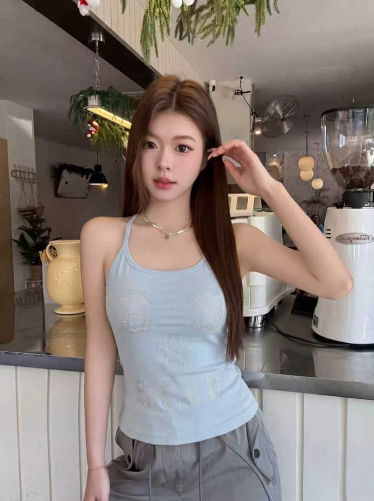 실사 감소되지 않음 아메리칸 레트로 핫픽스 단어 조끼 슬립 여성 여름 몸매 가꾸기 벨트 가슴 패드 의류 상세 이미지 9