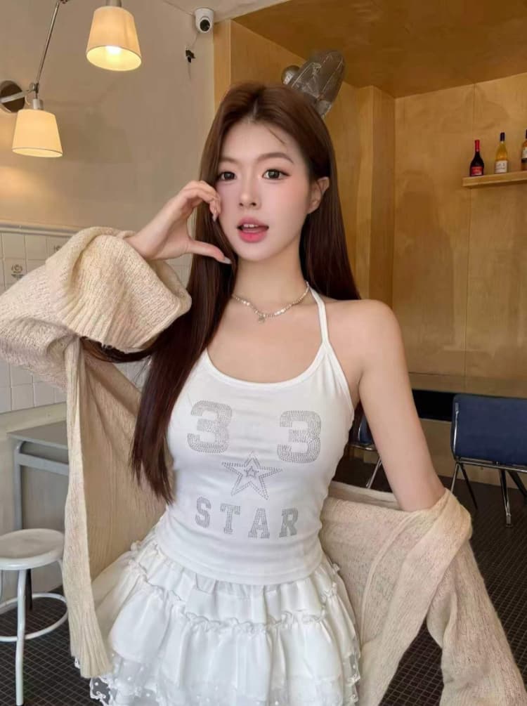 실사 감소되지 않음 아메리칸 레트로 핫픽스 단어 조끼 슬립 여성 여름 몸매 가꾸기 벨트 가슴 패드 의류 상세 이미지 12