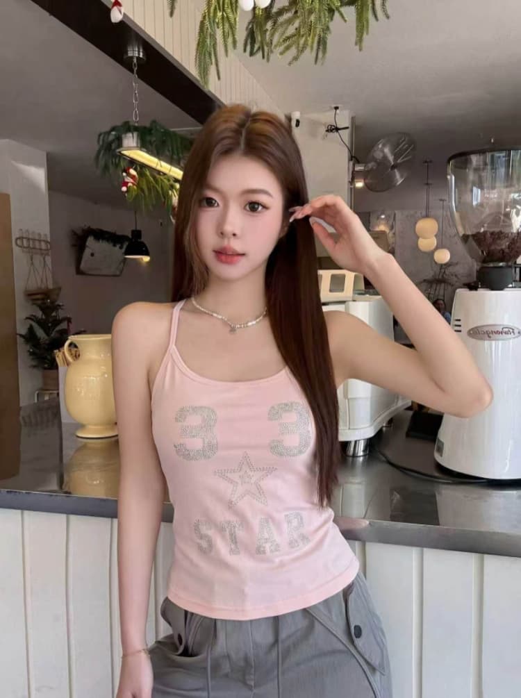 실사 감소되지 않음 아메리칸 레트로 핫픽스 단어 조끼 슬립 여성 여름 몸매 가꾸기 벨트 가슴 패드 의류 상세 이미지 13