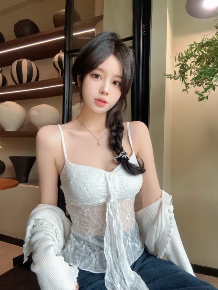 실사 감소되지 않음 달콤함 레이스 아름다움 뒤로 캐미솔 여름 몸매 가꾸기 다용도 언더 코트 상세 이미지 7