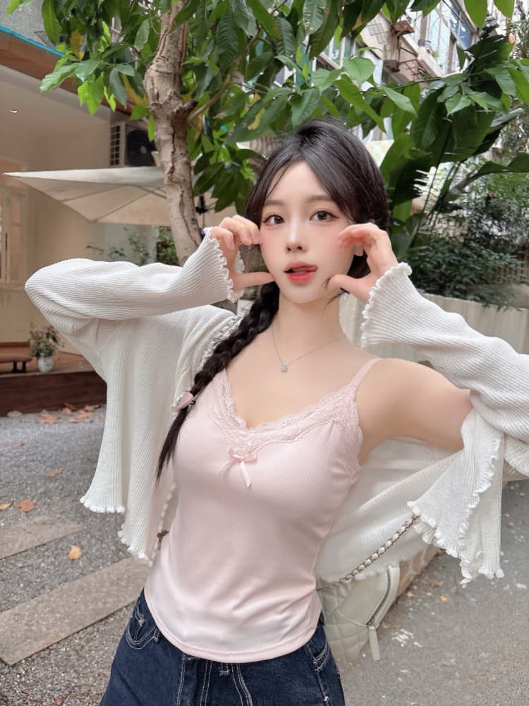 실사 감소되지 않음 달콤함 레이스 조각 캐미솔 몸매 가꾸기 다용도 벨트 가슴 패드 민소매 맨위 상세 이미지 10