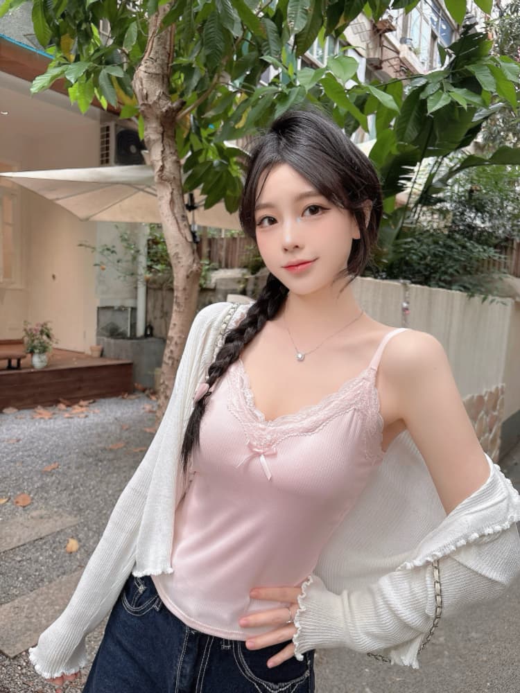실사 감소되지 않음 달콤함 레이스 조각 캐미솔 몸매 가꾸기 다용도 벨트 가슴 패드 민소매 맨위 상세 이미지 11