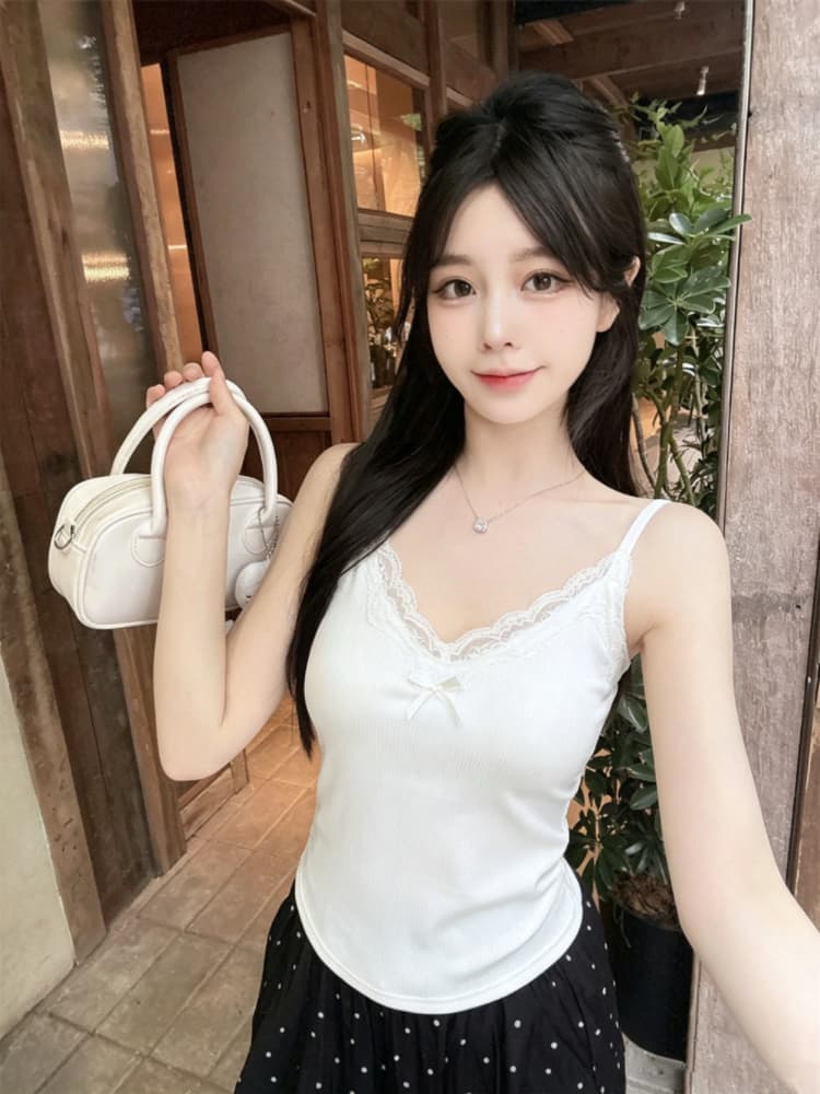 실사 감소되지 않음 달콤함 레이스 조각 캐미솔 몸매 가꾸기 다용도 벨트 가슴 패드 민소매 맨위 상세 이미지 17