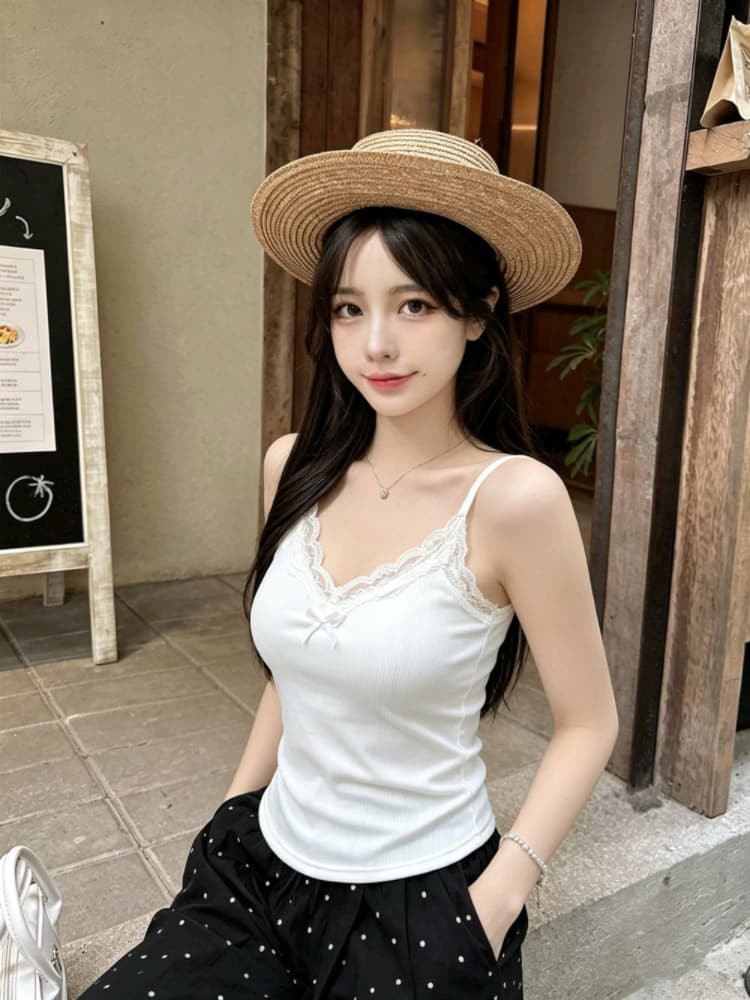 실사 감소되지 않음 달콤함 레이스 조각 캐미솔 몸매 가꾸기 다용도 벨트 가슴 패드 민소매 맨위 상세 이미지 19