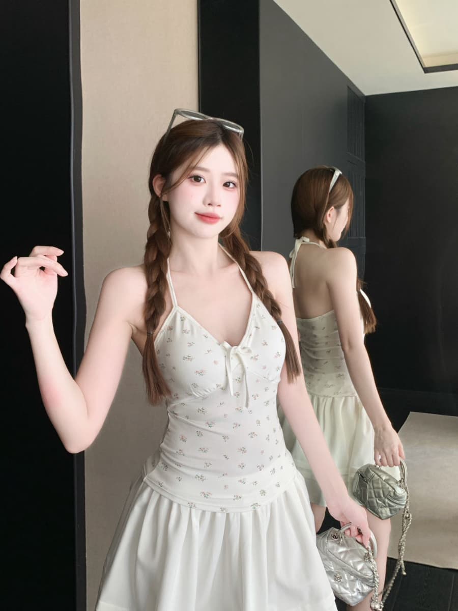 실사 감소되지 않음 달콤함 작은 꽃무늬 행침 목 작은 조끼 여성 여름 몸매 가꾸기 다용도 외출용 만나는 맨위