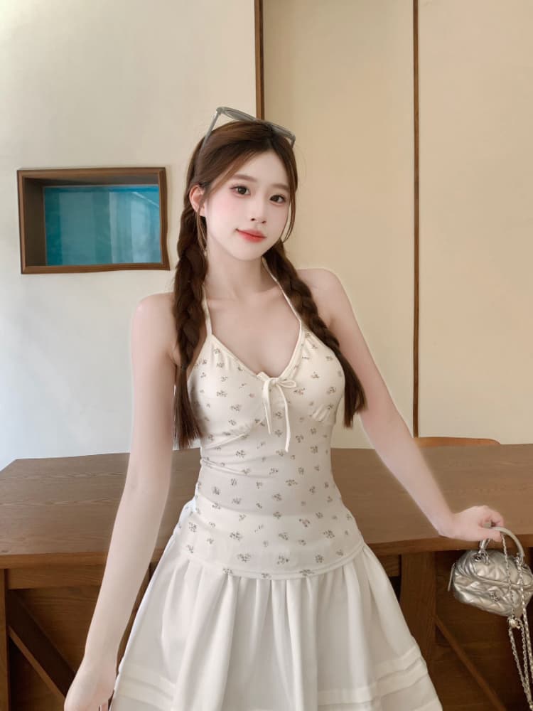 실사 감소되지 않음 달콤함 작은 꽃무늬 행침 목 작은 조끼 여성 여름 몸매 가꾸기 다용도 외출용 만나는 맨위 상세 이미지 11