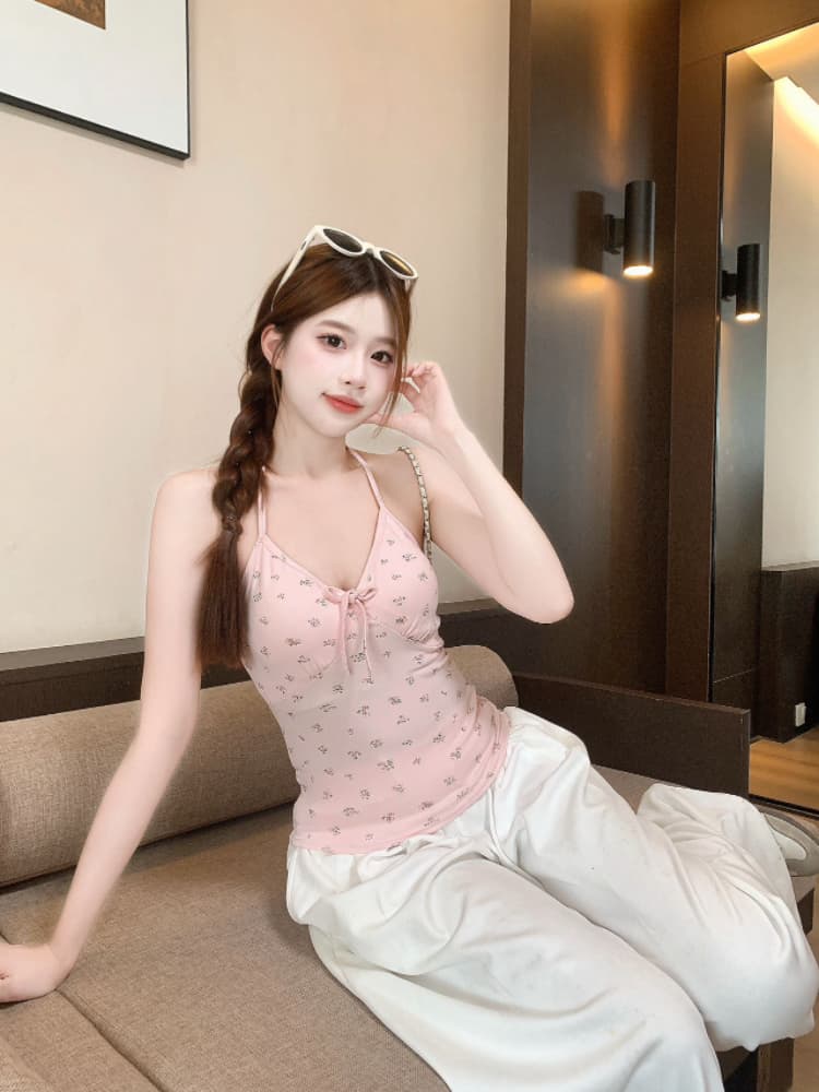 실사 감소되지 않음 달콤함 작은 꽃무늬 행침 목 작은 조끼 여성 여름 몸매 가꾸기 다용도 외출용 만나는 맨위 상세 이미지 19
