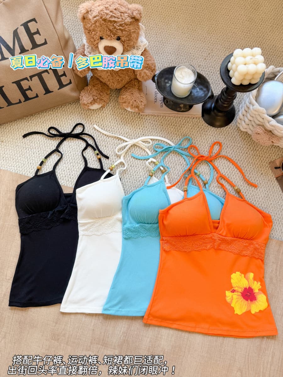 실사 감소되지 않음 핫걸 행침 목 캐미솔 여름 해변가 휴가 민소매 맨위 이미지 3