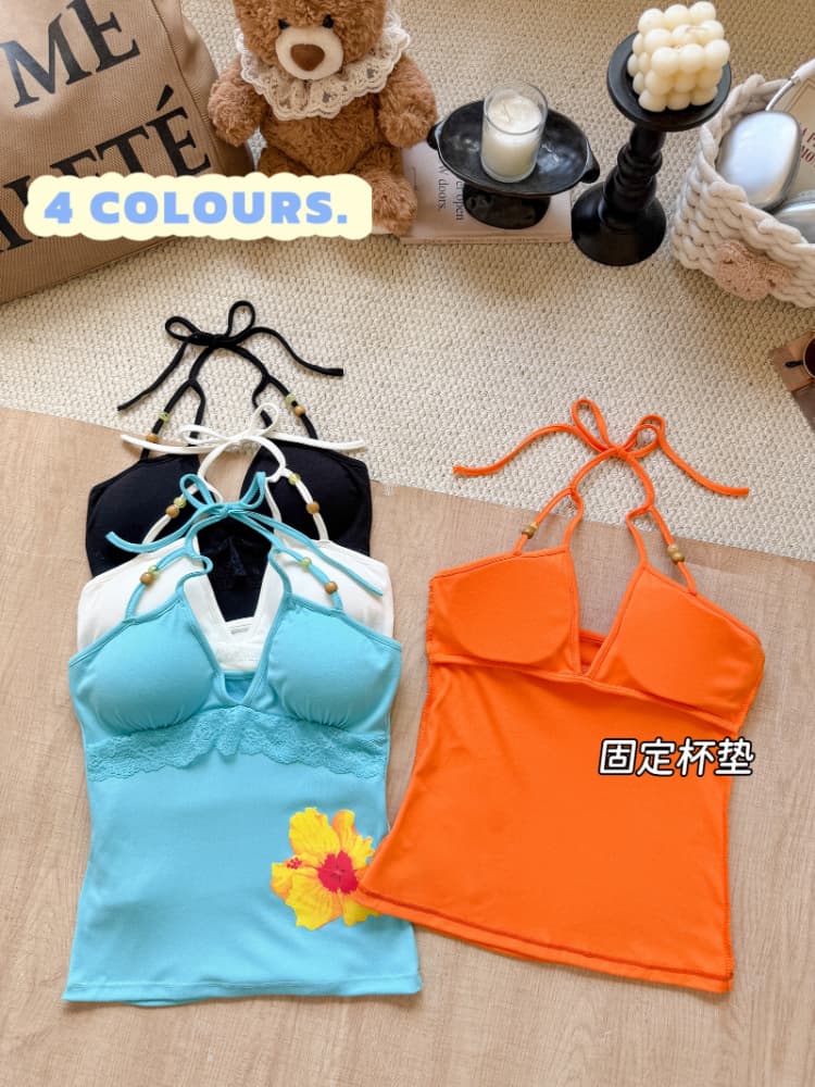 실사 감소되지 않음 핫걸 행침 목 캐미솔 여름 해변가 휴가 민소매 맨위 상세 이미지 6