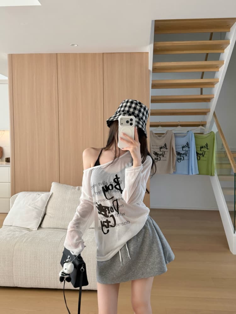 실사 감소되지 않음 재미있는 프린트 얇은 스타일 긴팔 티셔츠 여성 여름 느긋한 루즈핏 다용도 자외선 차단 맨위 상세 이미지 11