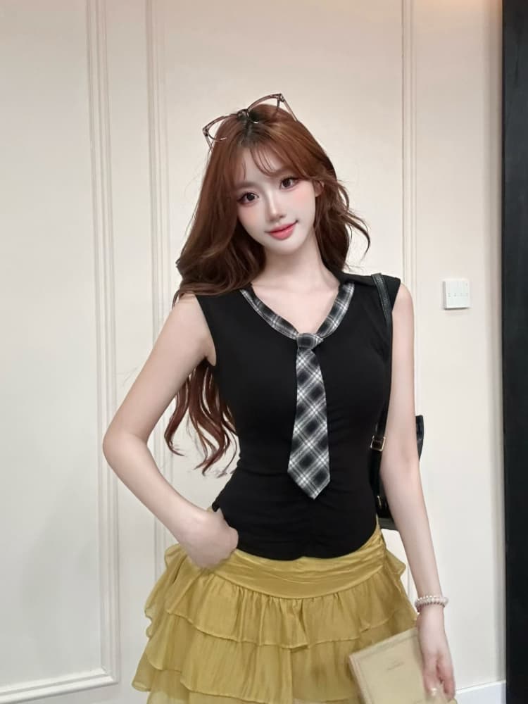 실사 감소되지 않음 학원 스타일 나비 넥타이 반팔 티셔츠 여성 V넥 여성 여름 몸매 가꾸기 다용도 벨트 가슴 패드 의류 상세 이미지 8