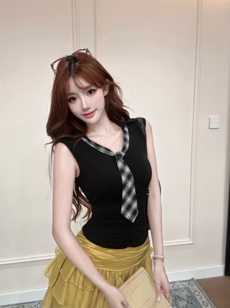 실사 감소되지 않음 학원 스타일 나비 넥타이 반팔 티셔츠 여성 V넥 여성 여름 몸매 가꾸기 다용도 벨트 가슴 패드 의류 상세 이미지 12