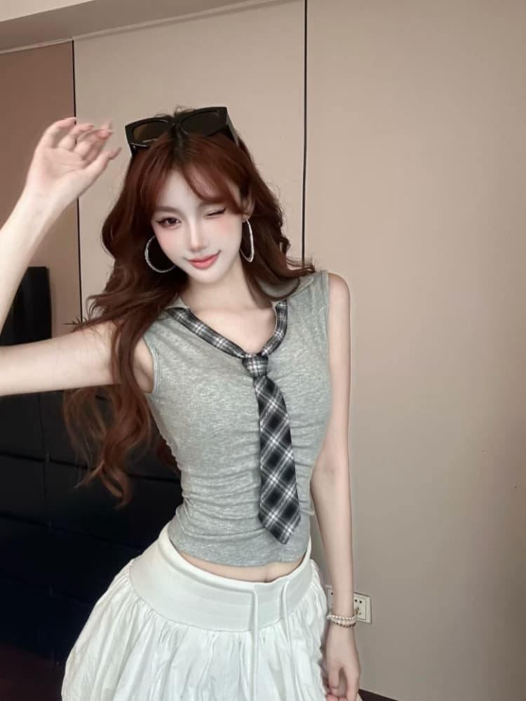 실사 감소되지 않음 학원 스타일 나비 넥타이 반팔 티셔츠 여성 V넥 여성 여름 몸매 가꾸기 다용도 벨트 가슴 패드 의류 상세 이미지 13