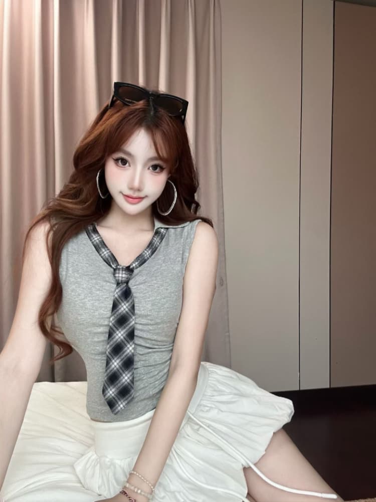 실사 감소되지 않음 학원 스타일 나비 넥타이 반팔 티셔츠 여성 V넥 여성 여름 몸매 가꾸기 다용도 벨트 가슴 패드 의류 상세 이미지 15