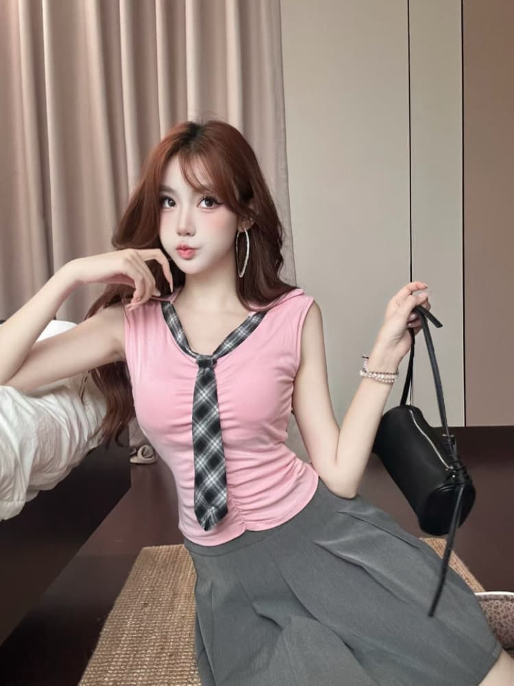 실사 감소되지 않음 학원 스타일 나비 넥타이 반팔 티셔츠 여성 V넥 여성 여름 몸매 가꾸기 다용도 벨트 가슴 패드 의류 상세 이미지 20