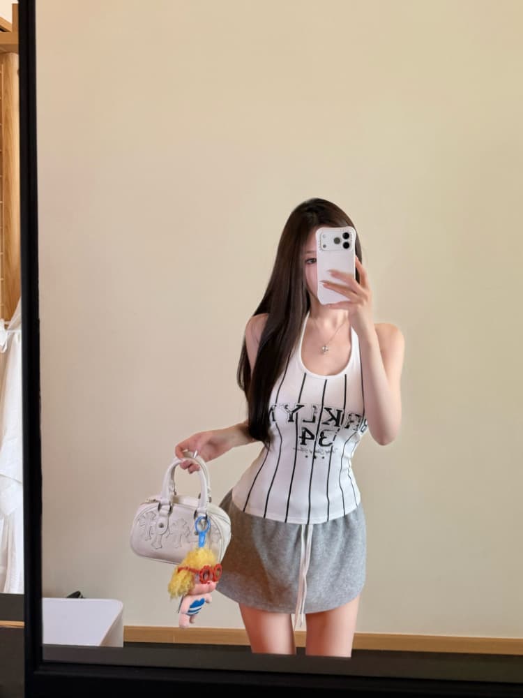 실사 감소되지 않음 달콤한 핫걸 알파벳 숫자 행침 목 캐미솔 외출용 민소매 운동 맨위 상세 이미지 17