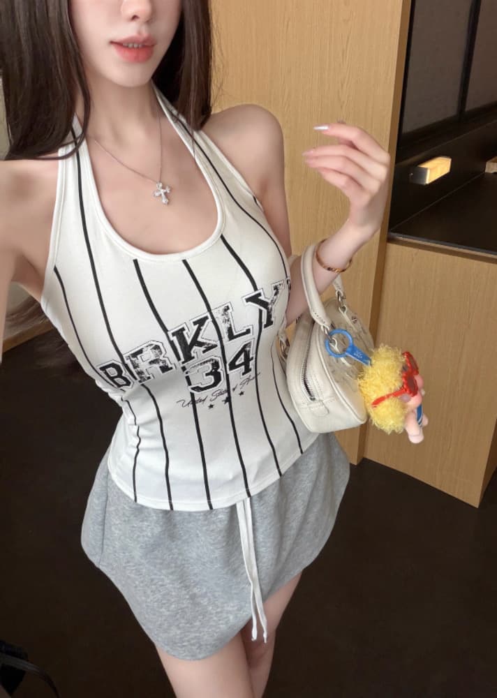 실사 감소되지 않음 달콤한 핫걸 알파벳 숫자 행침 목 캐미솔 외출용 민소매 운동 맨위 상세 이미지 18