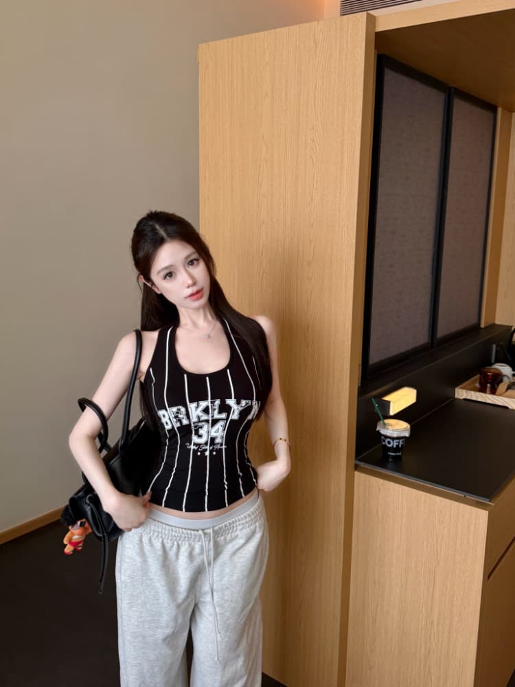 실사 감소되지 않음 달콤한 핫걸 알파벳 숫자 행침 목 캐미솔 외출용 민소매 운동 맨위 상세 이미지 23