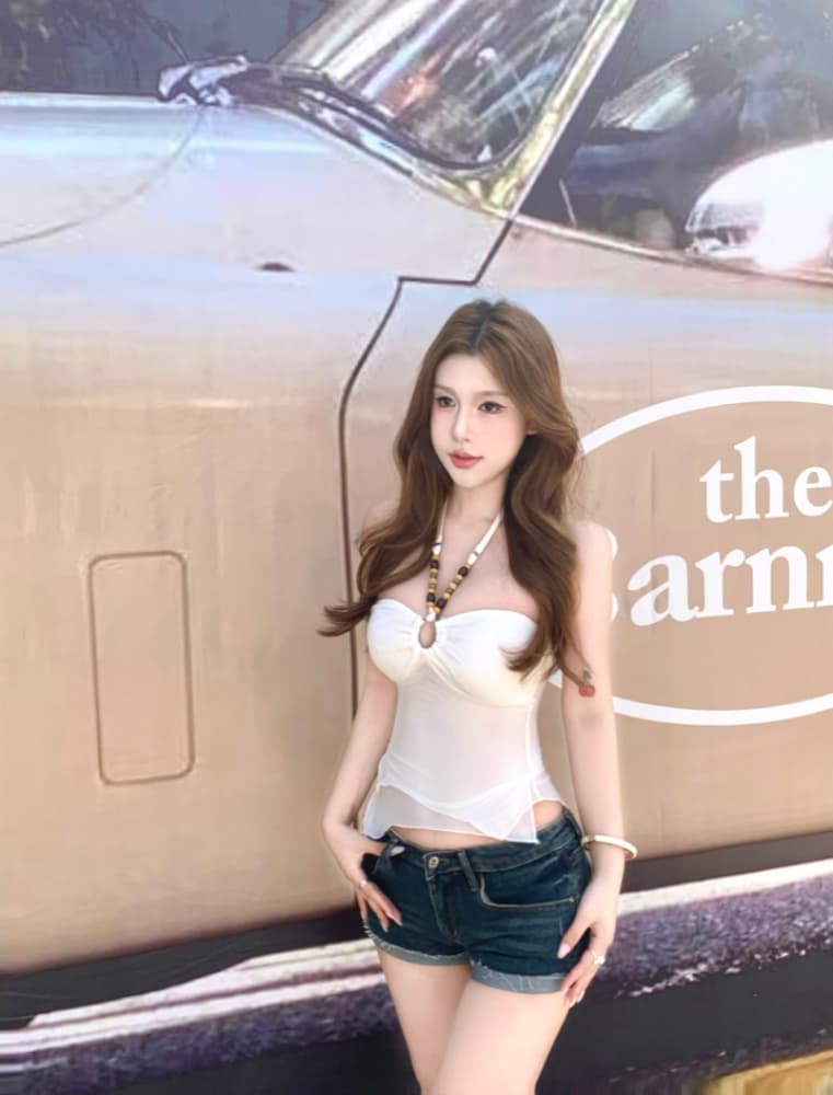 실사 감소되지 않음 레트로 아메리칸 행침 목 어둠 곡물 프린트 V넥 조끼 불규칙 캐미솔 상세 이미지 11