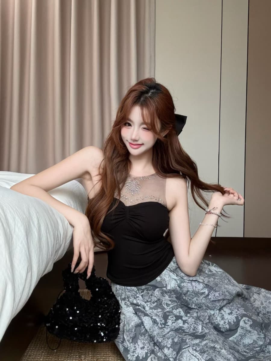 실사 감소되지 않음 핫걸 망사 패치워크 조끼 여성 여름 섹시함 몸매 가꾸기 다용도 민소매 맨위