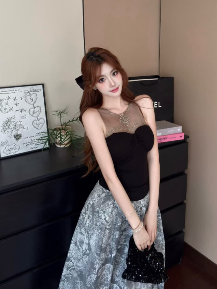 실사 감소되지 않음 핫걸 망사 패치워크 조끼 여성 여름 섹시함 몸매 가꾸기 다용도 민소매 맨위 상세 이미지 13